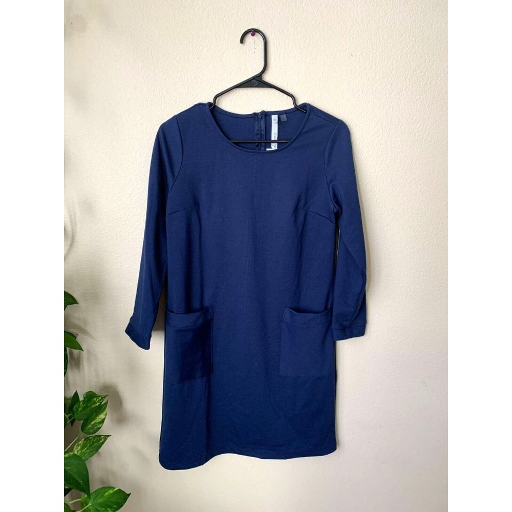 NY Collection Womens Petite PS Dress Mini Blue 3/4 Sleeve Round Neck Zipper